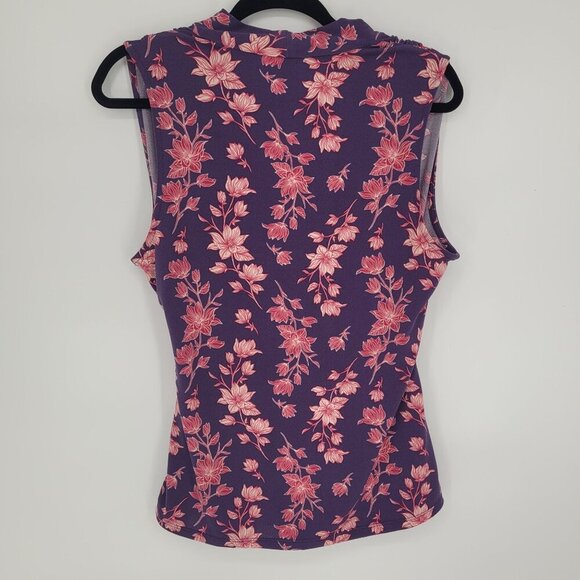41 Hawthorn womens large purple pink floral sleeveless faux wrap stretchy top - Picture 9 of 10
